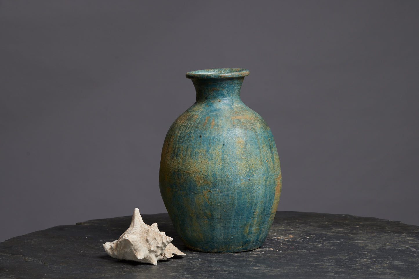 Tall Green Glaze Borneo Pot with a Flared Neck