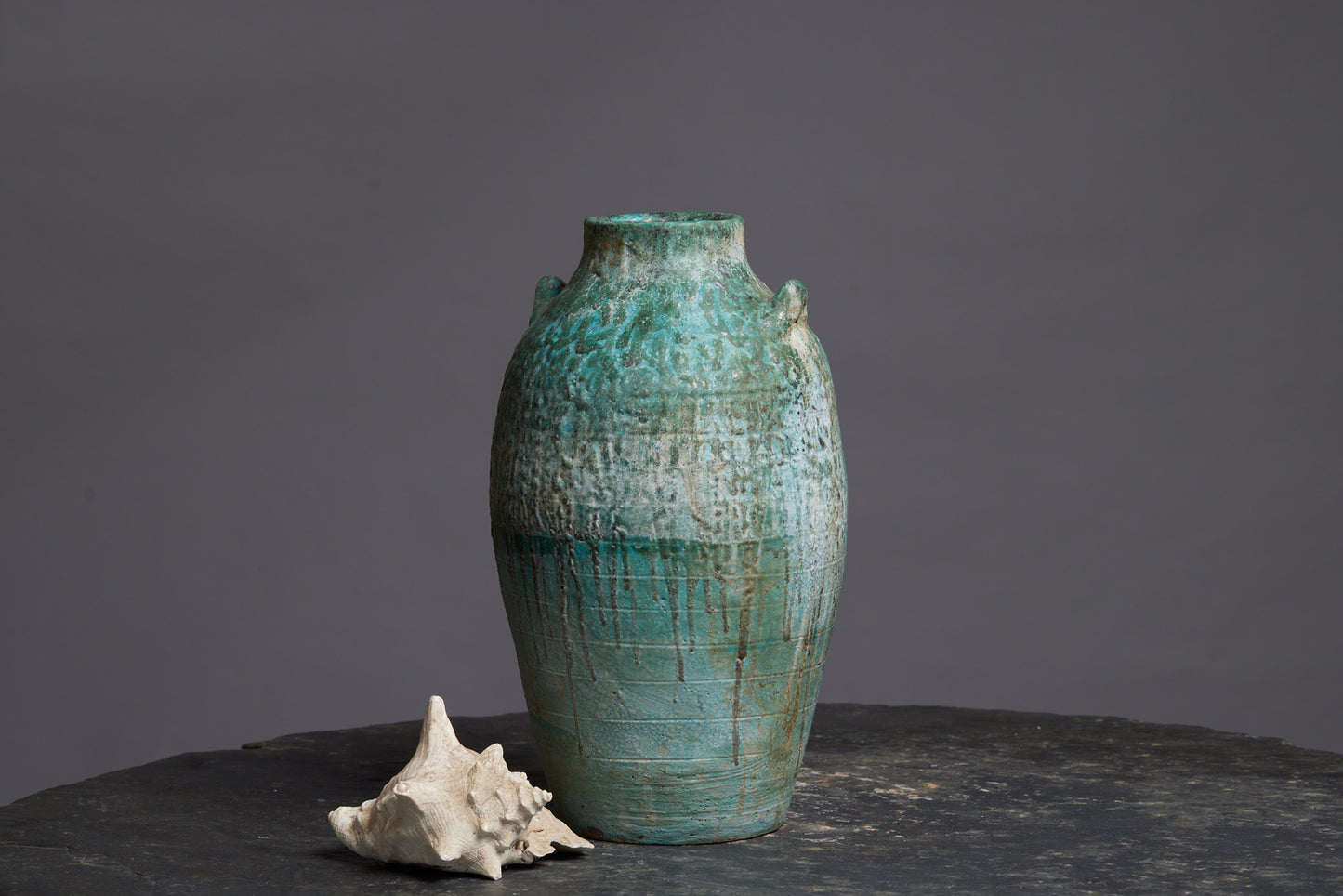 Large Blue Green Borneo Storage Pot with Applied Handles