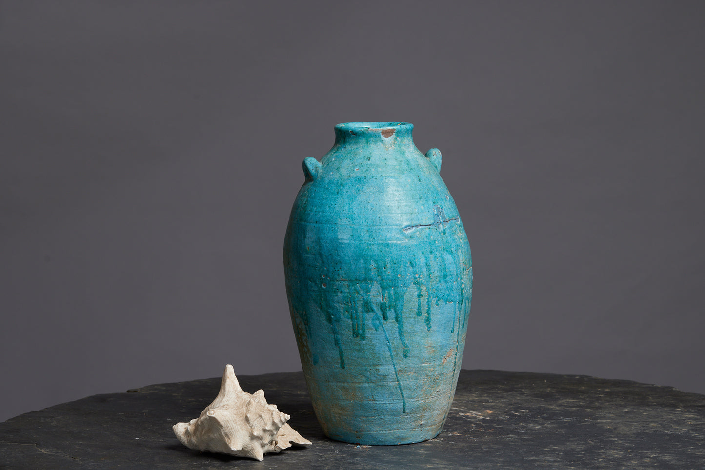 Large Blue Green Borneo Storage Pot with Two Applied Handles