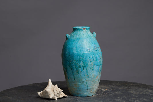 Large Blue Green Borneo Storage Pot with Two Applied Handles