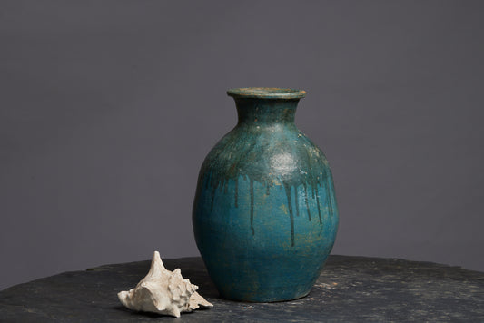 Tall Blue Green Borneo Storage Pot with a Flared Neck