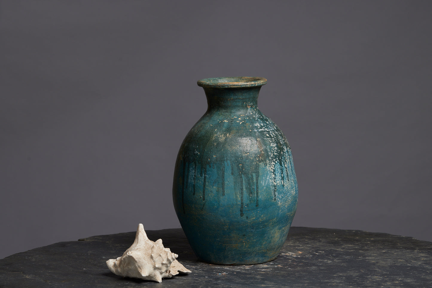 Tall Blue Green Borneo Storage Pot with a Flared Neck