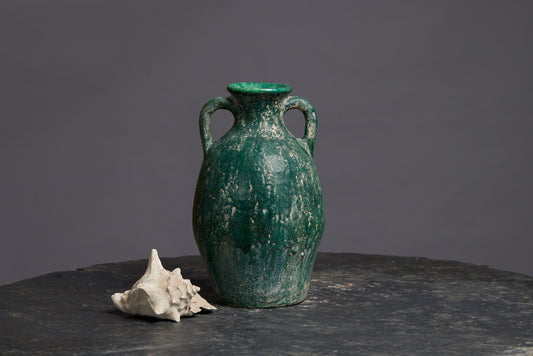 Small Dark Green Glaze Borneo Storage Jar with Double Loop Applied Handles