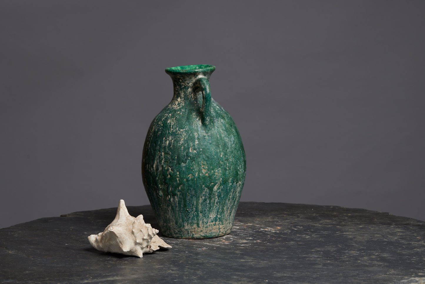 Small Dark Green Glaze Borneo Storage Jar with Double Loop Applied Handles