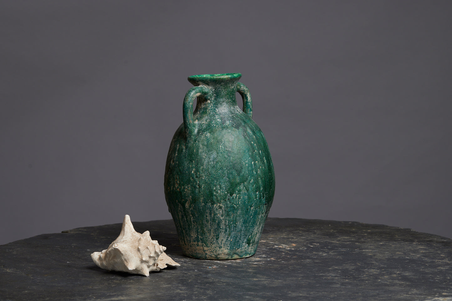 Small Dark Green Glaze Borneo Storage Jar with Double Loop Applied Handles