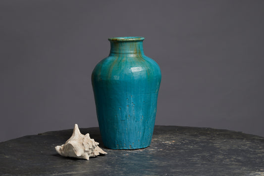 Big Blue Green Glaze Storage Pot from Borneo