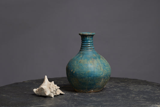 Large Green Blue Glaze Borneo Water Pot with Banded Neck