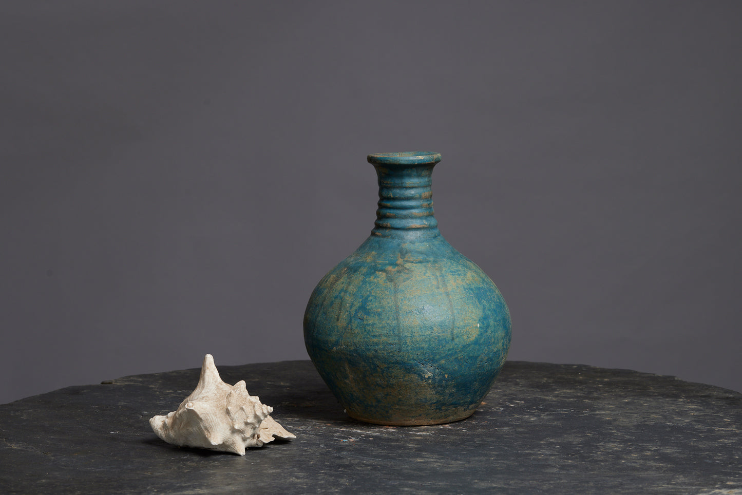 Large Green Blue Glaze Borneo Water Pot with Banded Neck