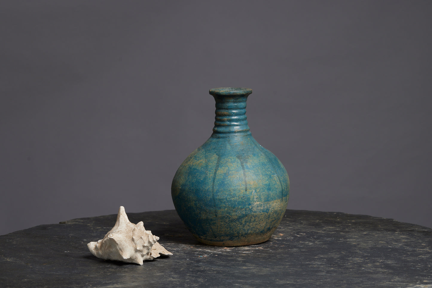 Large Green Blue Glaze Borneo Water Pot with Banded Neck