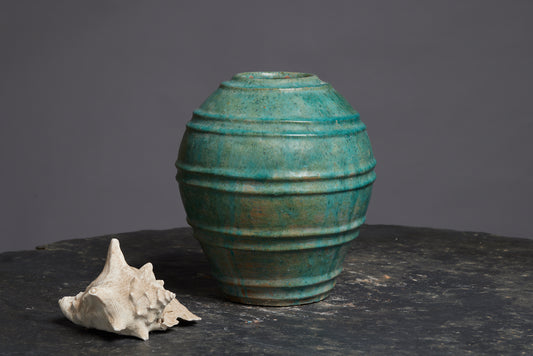 Ovoid Shaped Green Glaze Borneo Pot with Bands