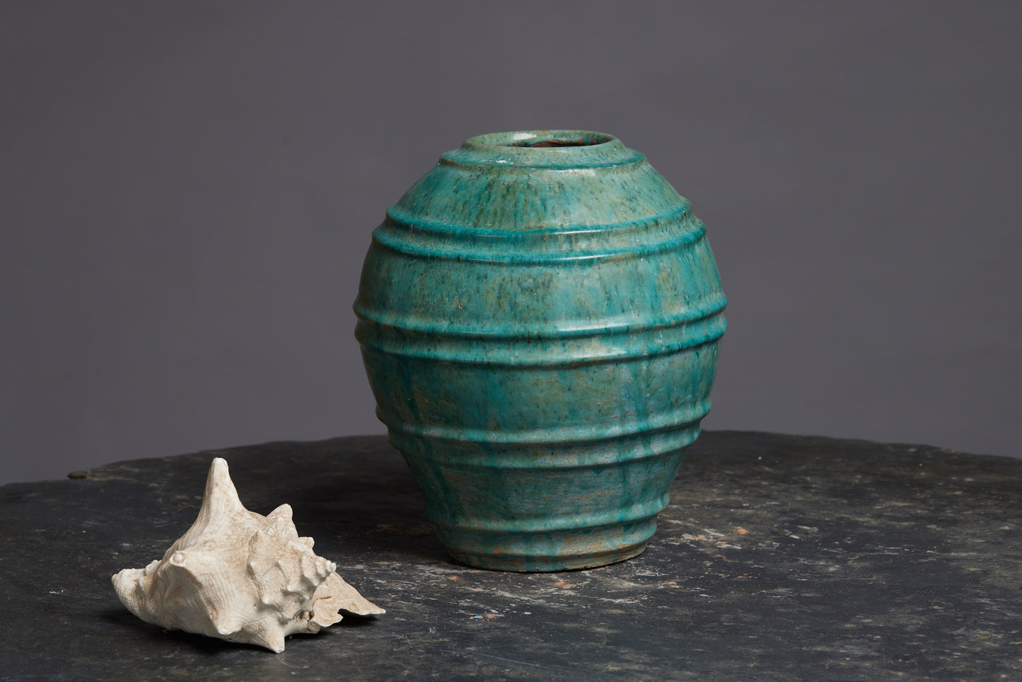 Ovoid Shaped Green Glaze Borneo Pot with Bands