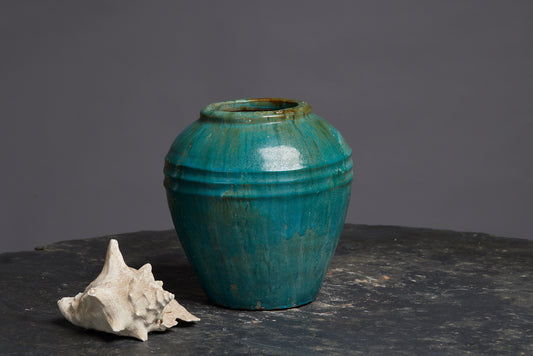 Ovoid Shaped Green Glaze Borneo Pot with Banded Shoulder