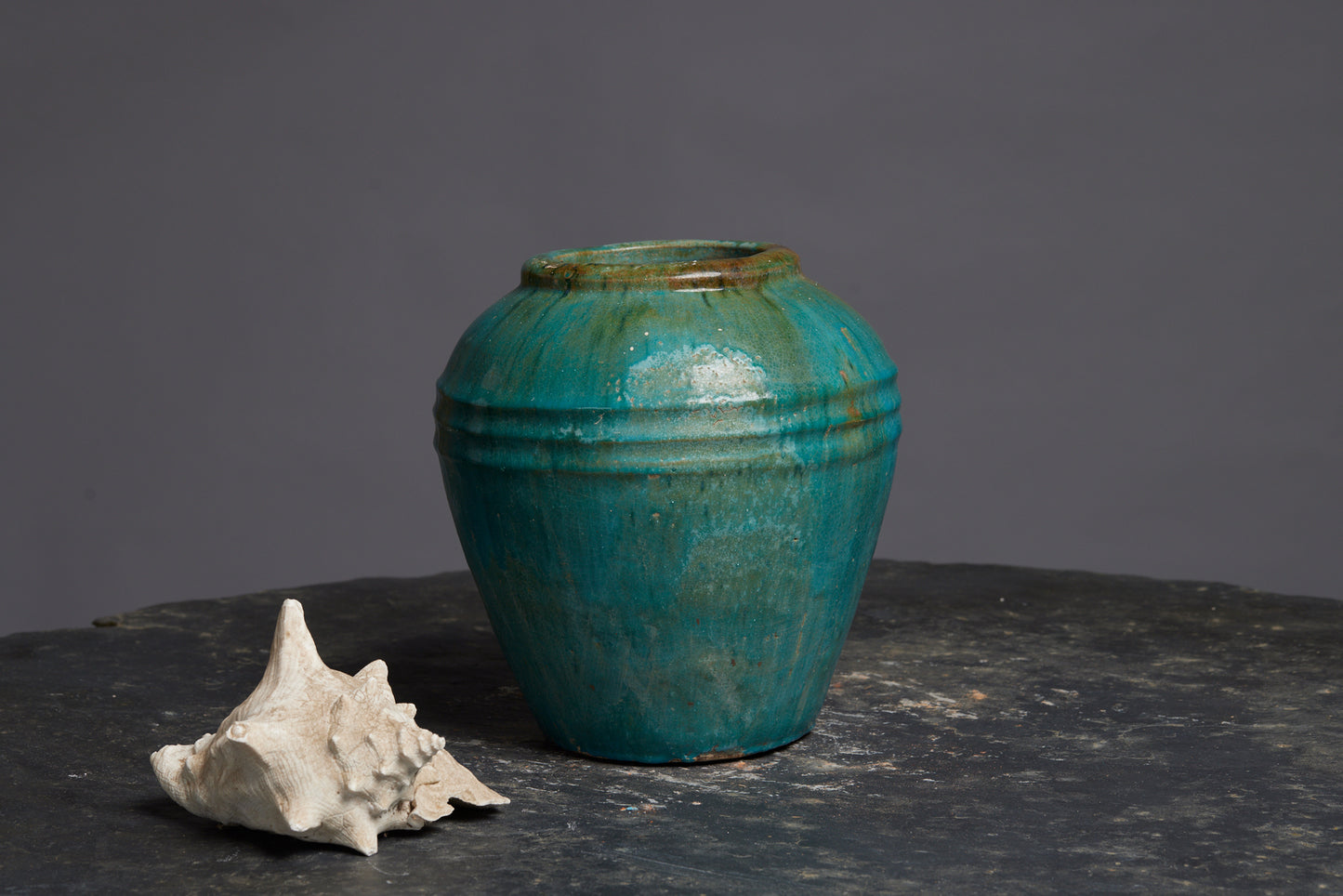 Ovoid Shaped Green Glaze Borneo Pot with Banded Shoulder