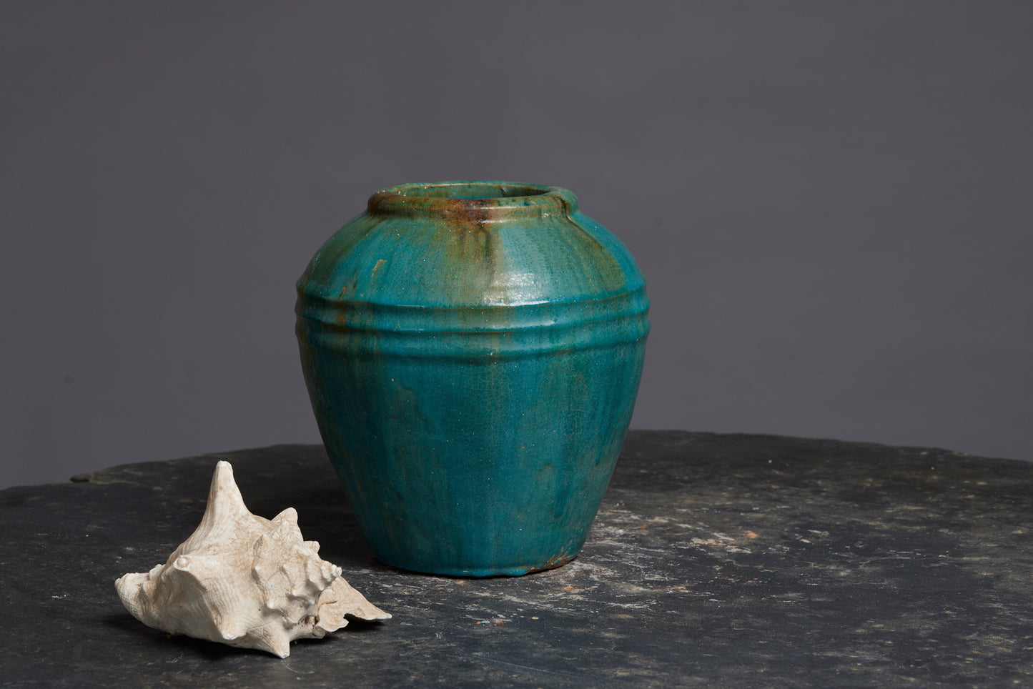 Ovoid Shaped Green Glaze Borneo Pot with Banded Shoulder