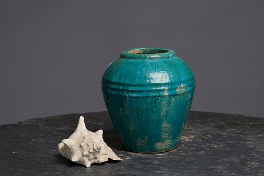 Ovoid Shaped Green Glaze Borneo Pot with Banded Shoulder