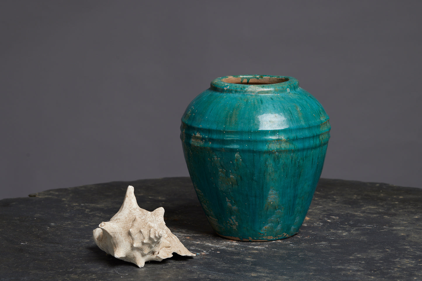 Ovoid Shaped Green Glaze Borneo Pot with Banded Shoulder