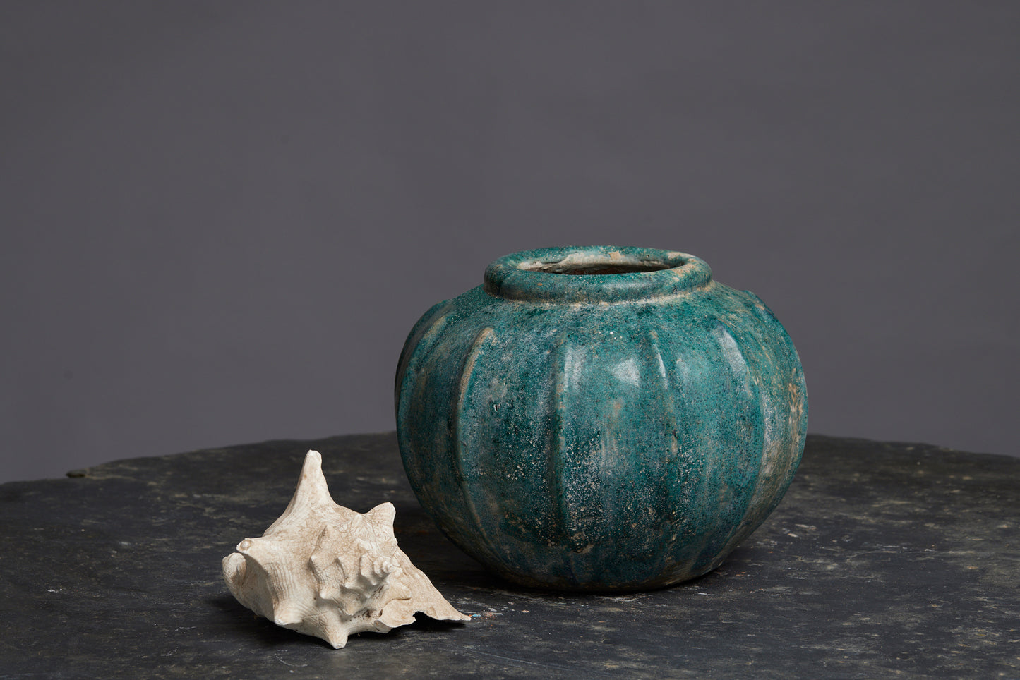 Extra Large Pumpkin Shaped Green Glaze Borneo Storage Pot