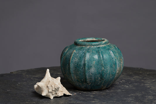 Extra Large Pumpkin Shaped Green Glaze Borneo Storage Pot