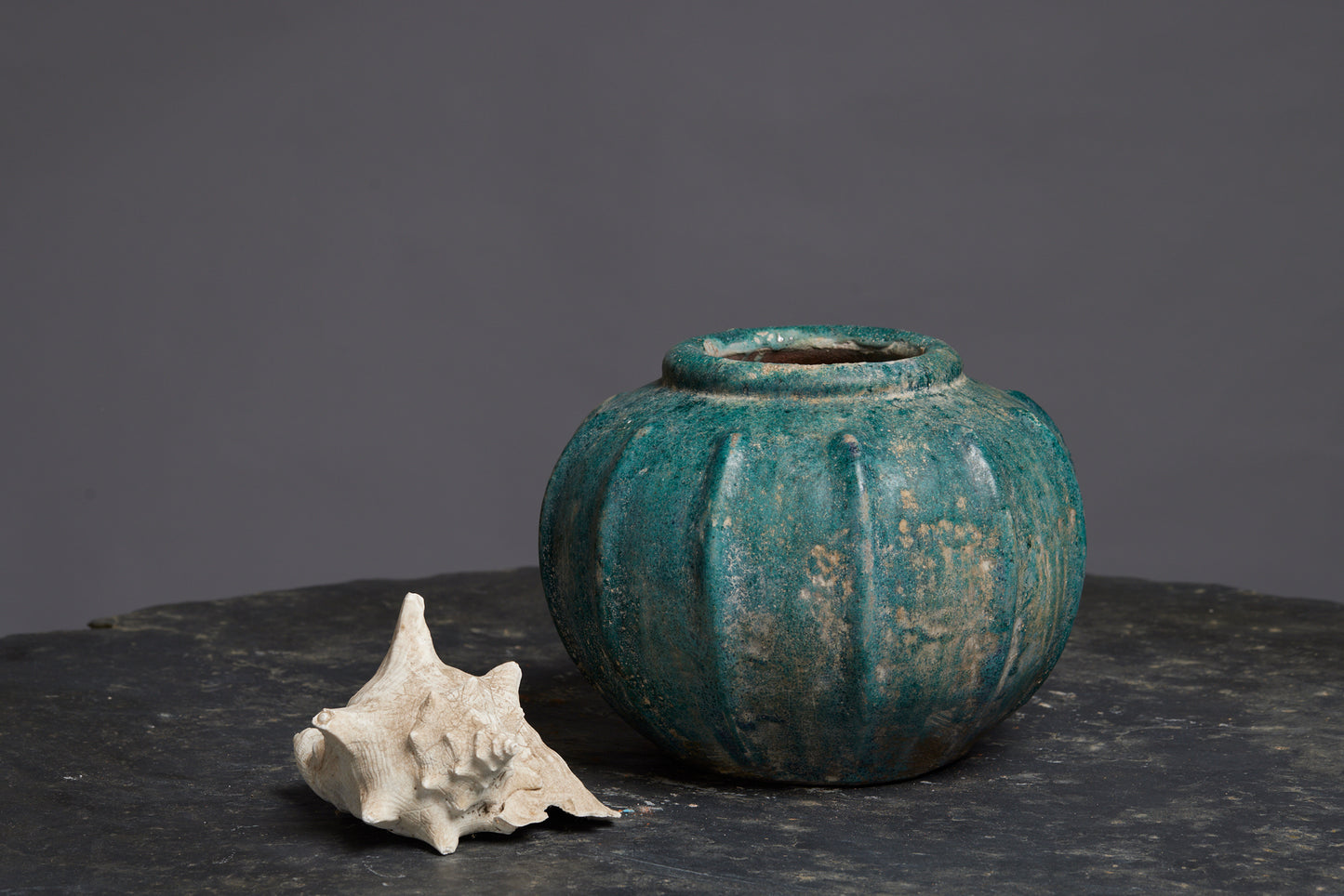 Extra Large Pumpkin Shaped Green Glaze Borneo Storage Pot
