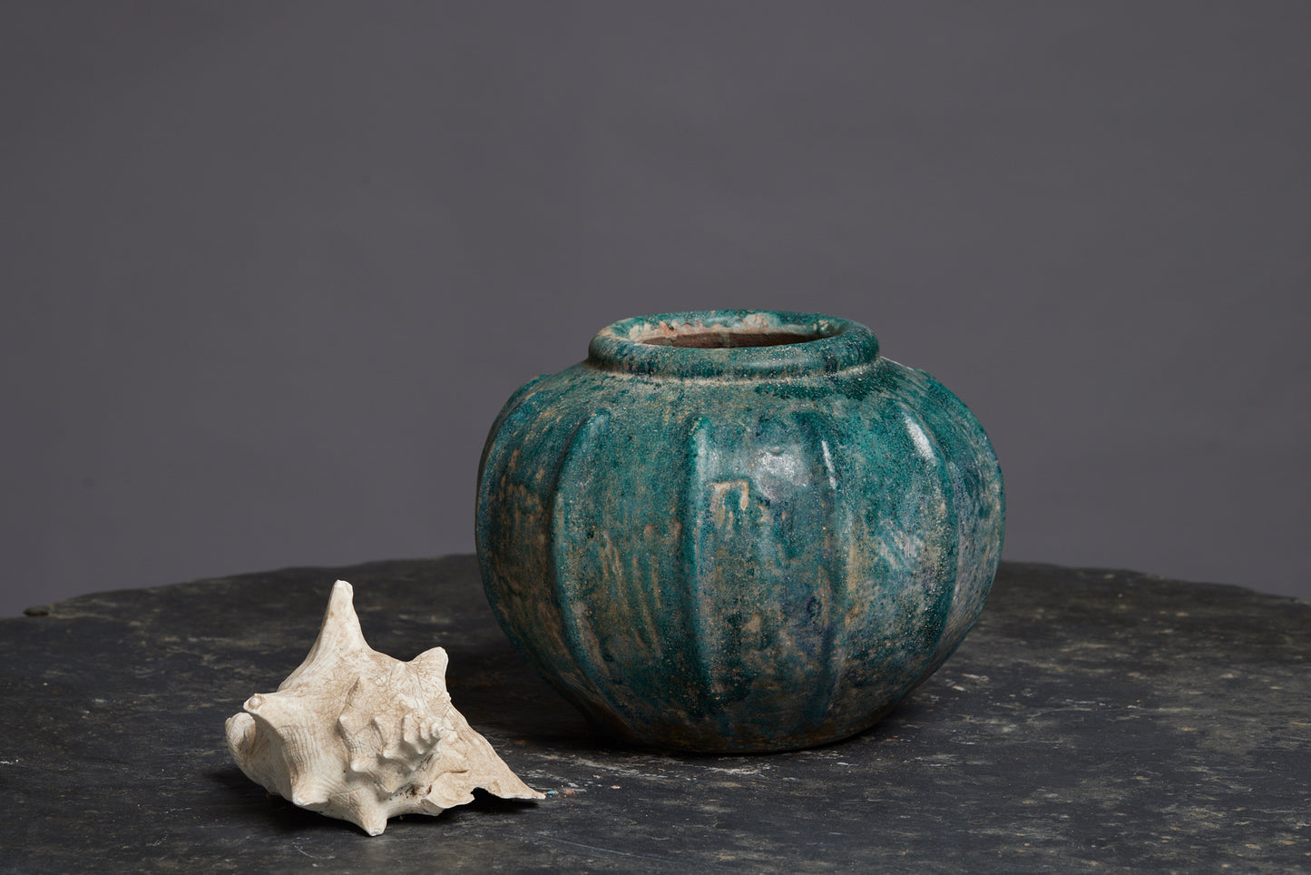 Extra Large Pumpkin Shaped Green Glaze Borneo Storage Pot