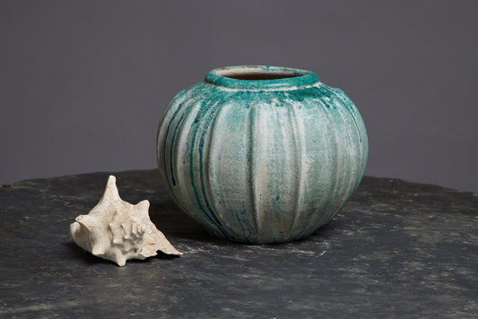 Extra Large Pumpkin Shaped Green Glaze Borneo Storage Pot