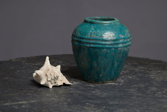 Large Green Glaze Borneo Pot with a Banded Shoulder