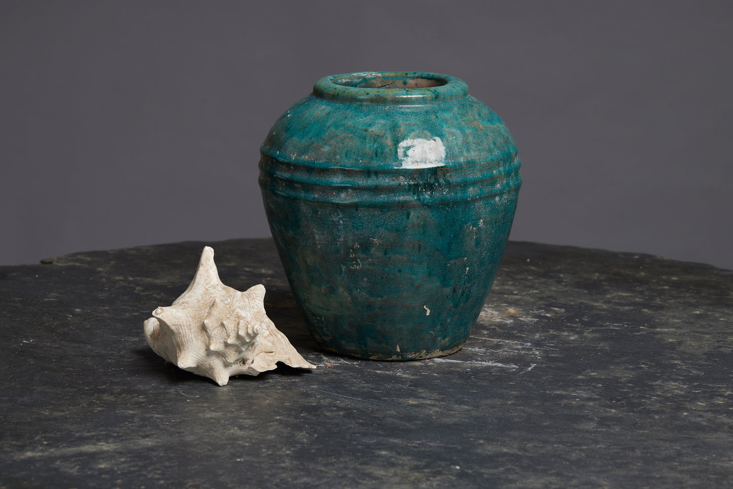 Large Green Glaze Borneo Pot with a Banded Shoulder