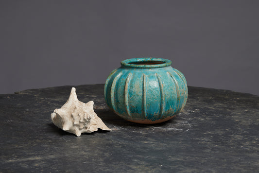 Large Pumpkin Shape Blue Green Borneo Pot