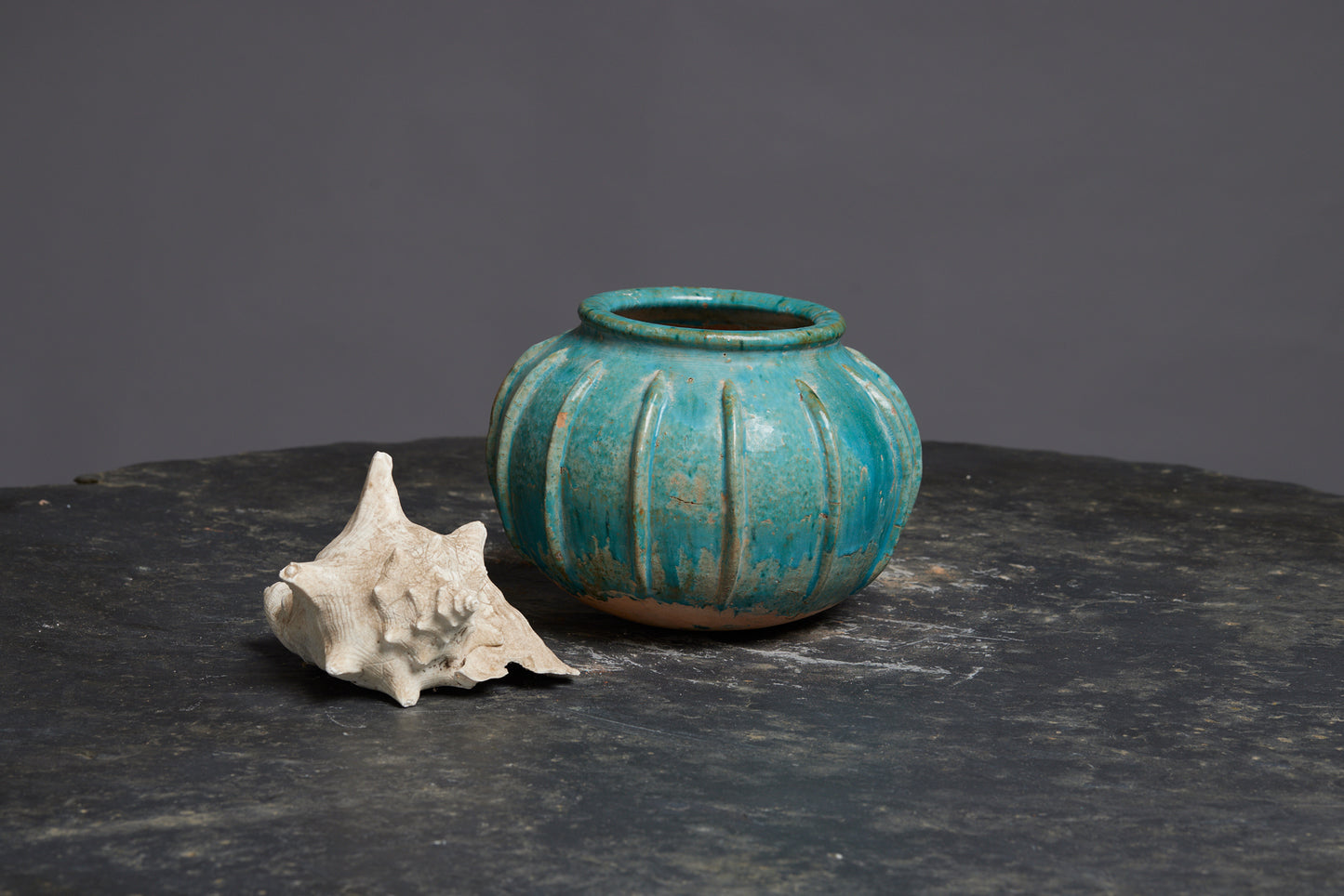 Large Pumpkin Shape Blue Green Borneo Pot
