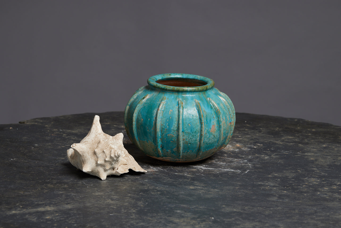 Large Pumpkin Shape Blue Green Borneo Pot