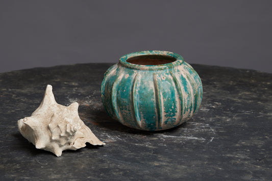 Medium Pumpkin Shaped Green Glaze Borneo Pot