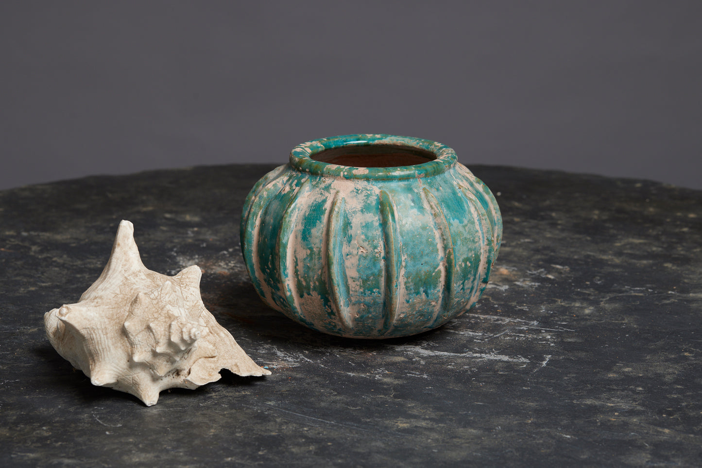 Medium Pumpkin Shaped Green Glaze Borneo Pot