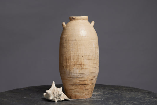 Extra Large Cream Colored Borneo Storage Pot with Applied Handles