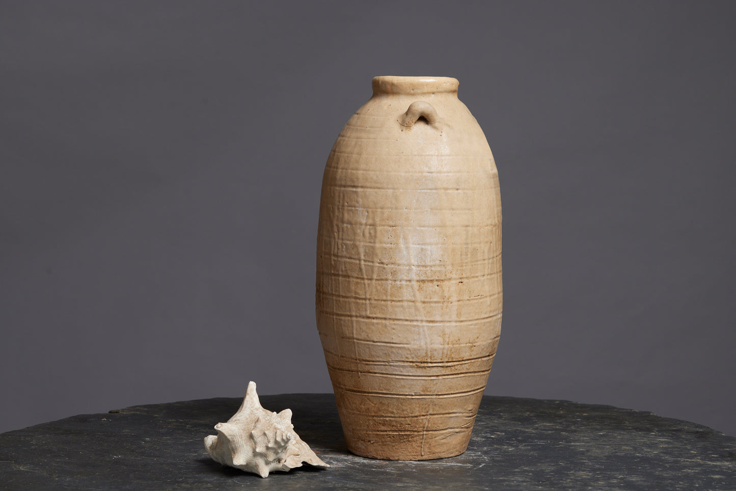 Extra Large Cream Colored Borneo Storage Pot with Applied Handles