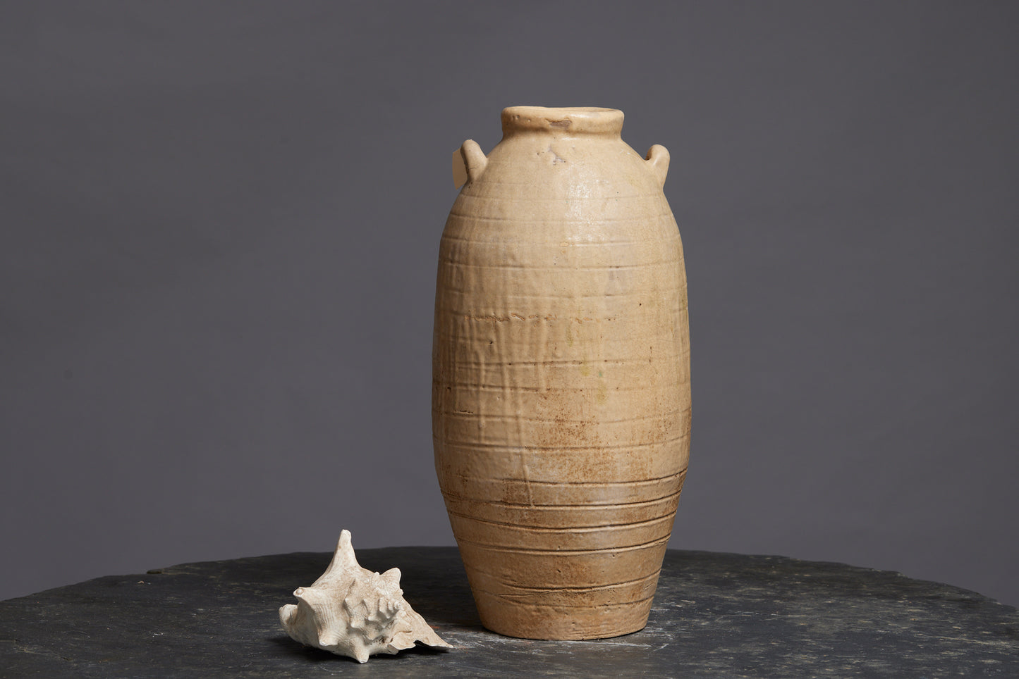 Extra Large Cream Colored Borneo Storage Pot with Applied Handles