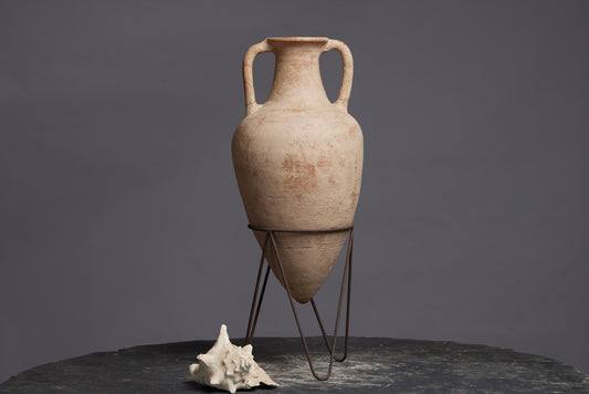 Greek Shaped Terra Cotta Amphora with an Iron Base