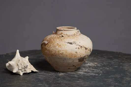 Yue Ware Squat Shaped Pot with a Brown Speckled Glaze