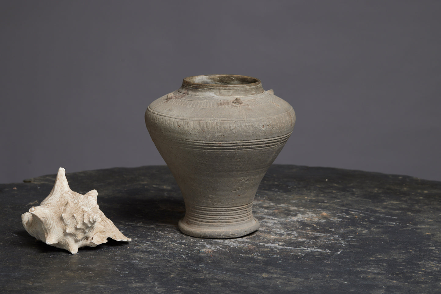 Cambodian Excavted Pot from the Anghor Period from the Soft Inscribed Period