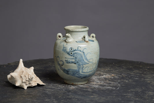 Ming Swatow Water Jar with a Beatiful Underglaze Dragon  Decoration