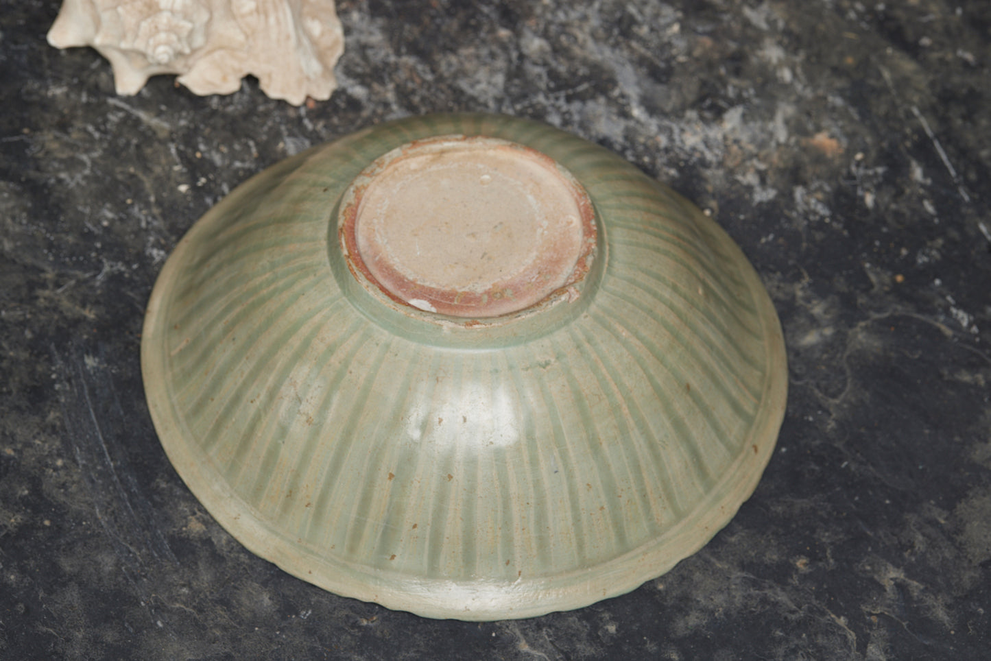 Large Celadon Swankhalok Shipwreck Bowl with Beautiful Incised Lotus Decorations