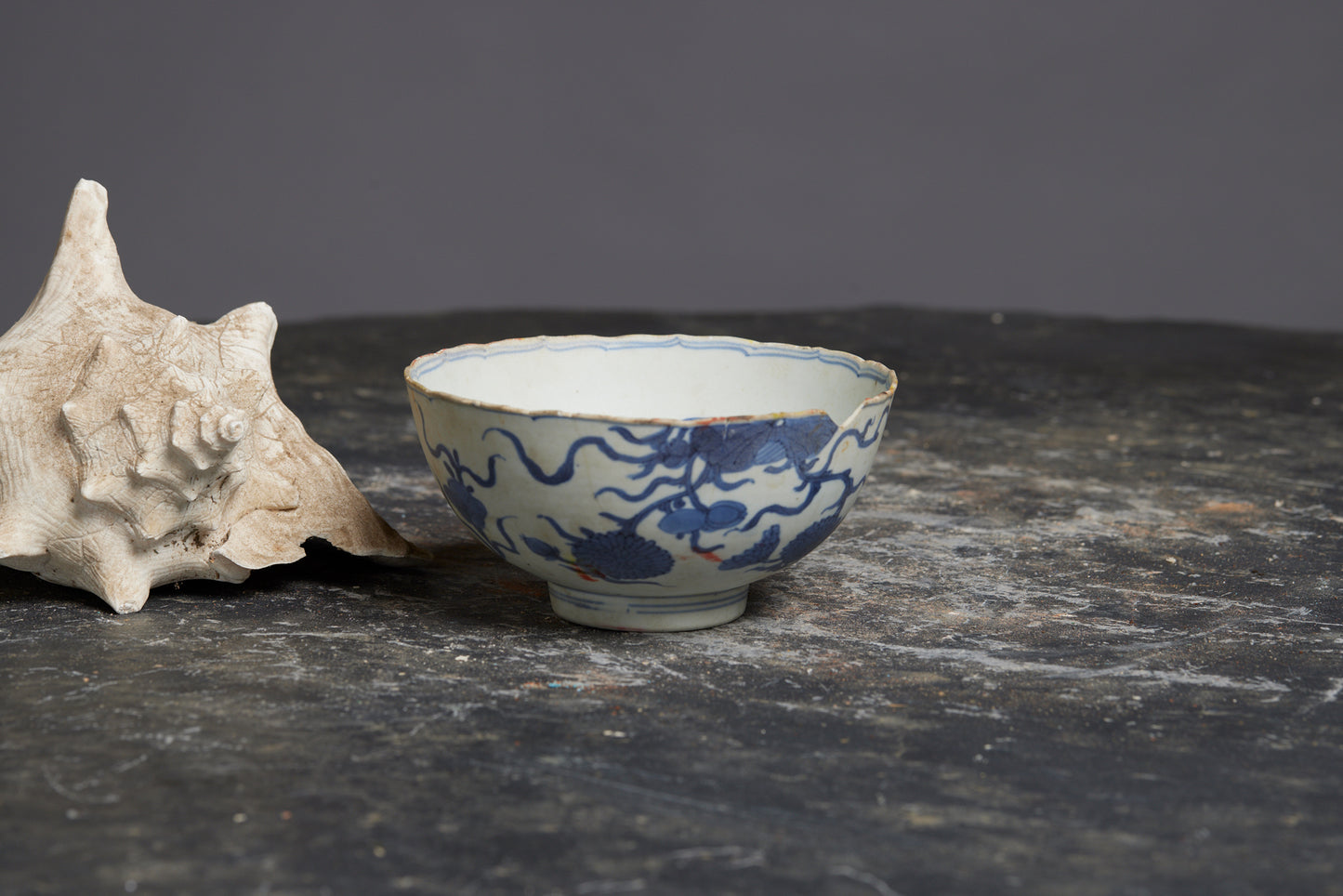 Classic Ming Blue and White Bowl with a Faint Lotus Shape in the Underglaze