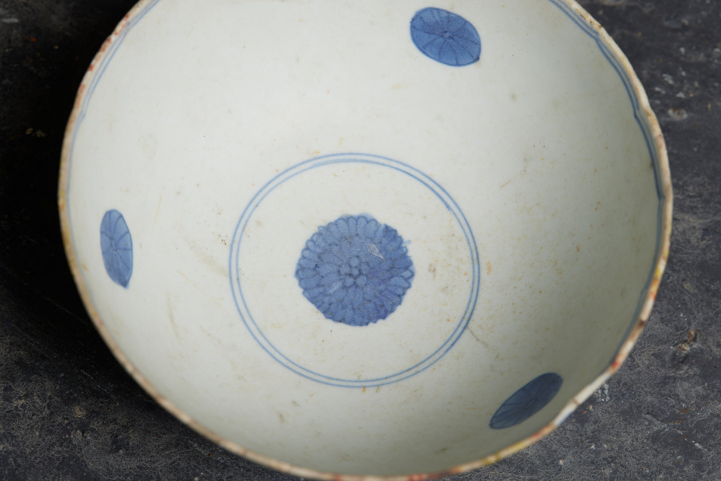 Classic Ming Blue and White Bowl with a Faint Lotus Shape in the Underglaze