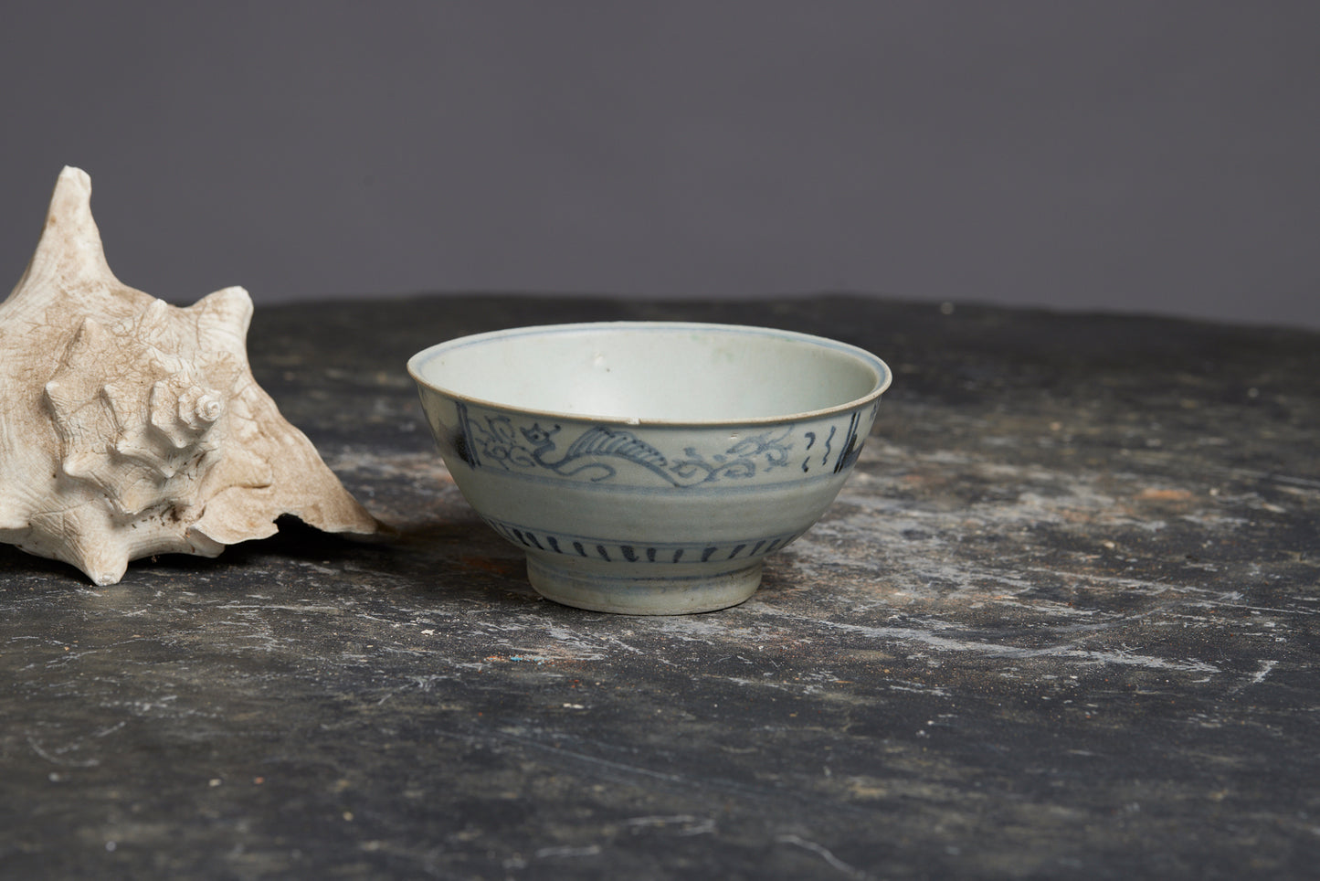 Ming Swatow Blue and White Bowl from the Spice Trade with Stylistic Border Dragon