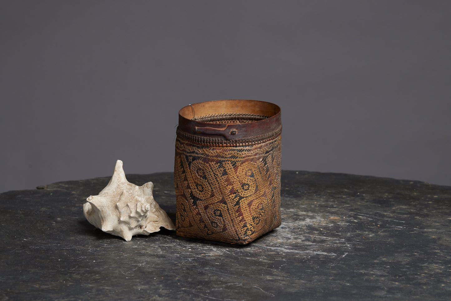 Large West Maroon and Black Borneo Basket from a Bali Collection