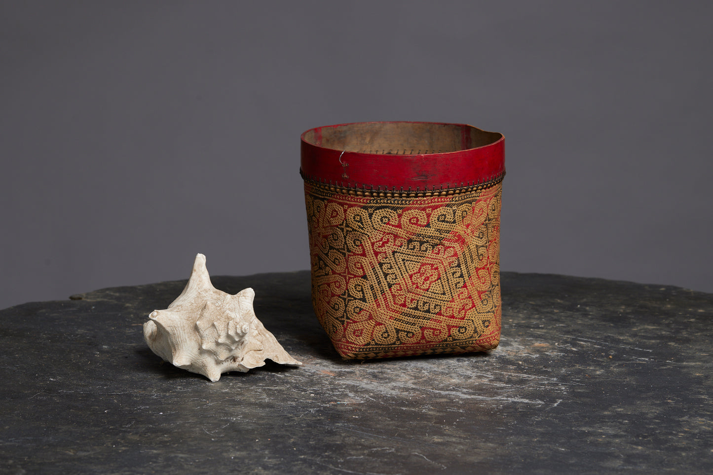 Large Classic Red and Black West Borneo Finely Woven Basket from a Bali Collection with Broad Band