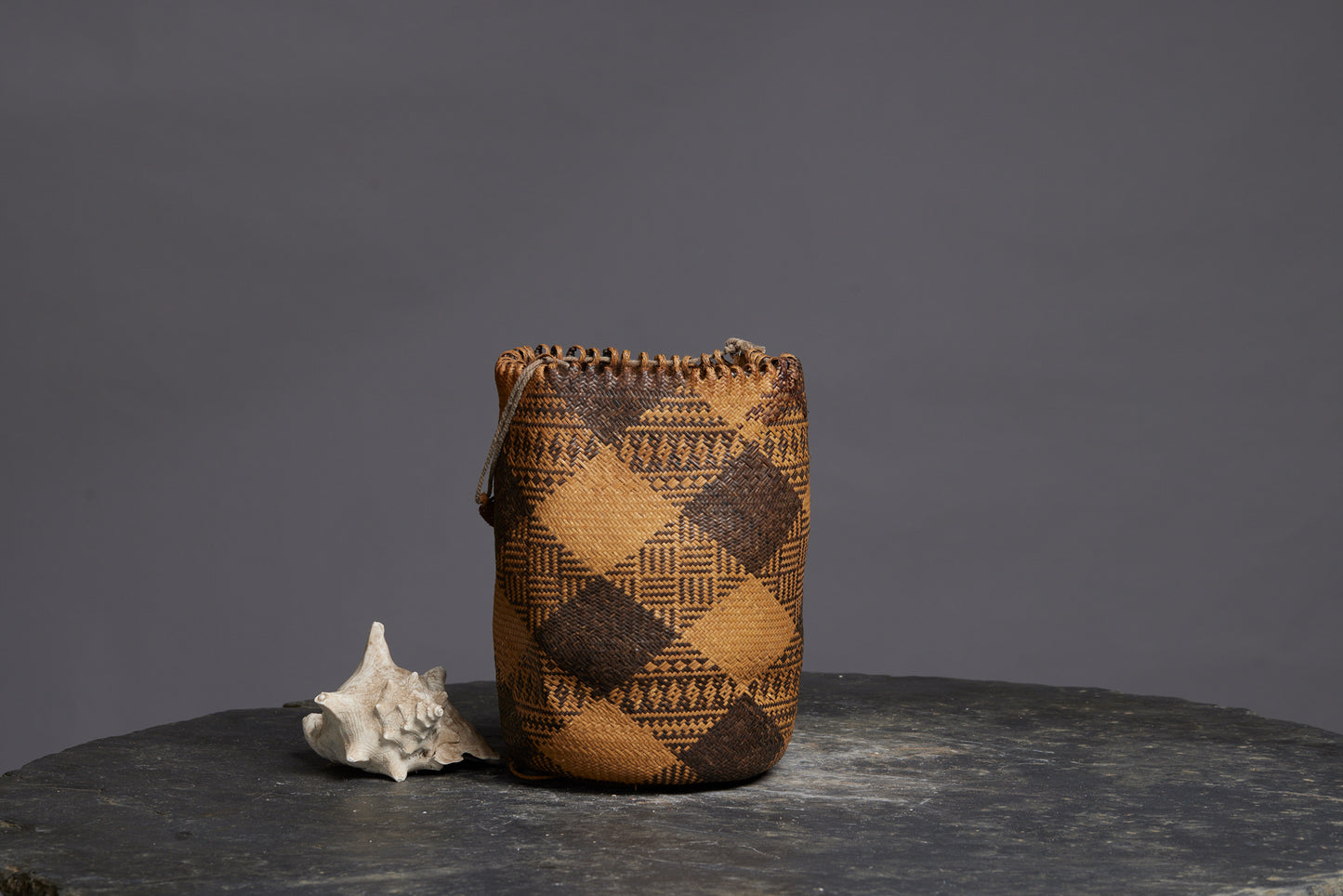 Woven Gathering Bag from Kalimantan with Strap Handles and an Overall Geometric Pattern