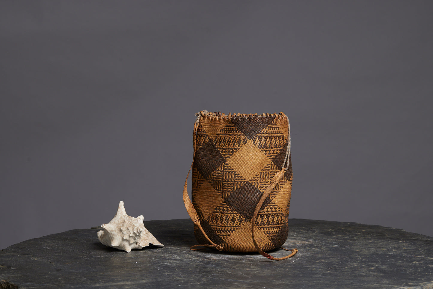 Woven Gathering Bag from Kalimantan with Strap Handles and an Overall Geometric Pattern