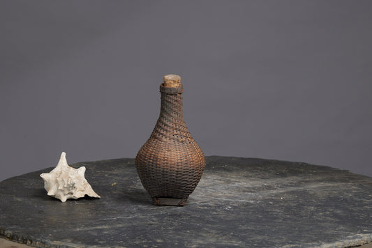 Woven Bottle Shape Basket from Lombok with a Carved Tamarind Cork