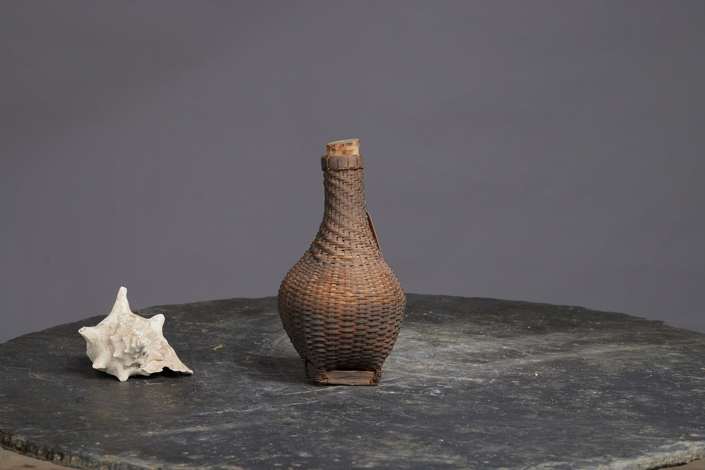 Woven Bottle Shape Basket from Lombok with a Carved Tamarind Cork