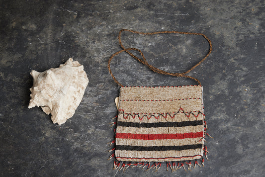 White Red and Black Beaded Batak Bag